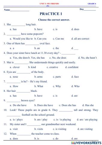 English 6 - Unit 3 - Practice