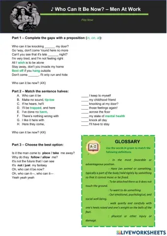 Prepositions with Men at Work