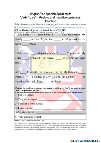 VerbTo be- Positive and negative sentences