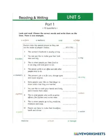 Flyers Skill Builder R&W part 1-5 Unit 5