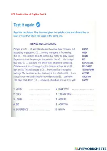 FCE Use of English part 3