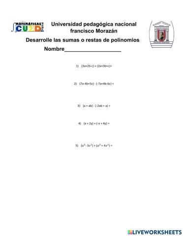 Sumas y resta de polinomios