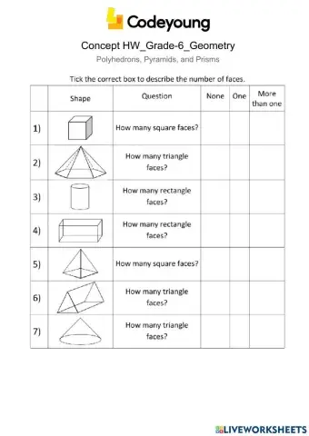 Polyhedrons, Pyramids, and Prisms Concept HW