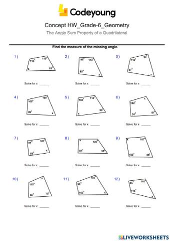 The Angle Sum Property of a Quadrilateral Concept HW