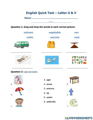 Letter V - Engish Test