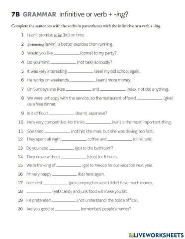 Infinitive or verb + -ing?