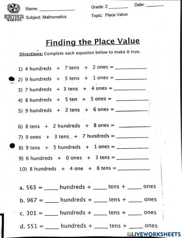 G2 Finding the Place Value