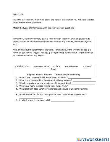 IE1, Unit 2, Listening, Exercise 8