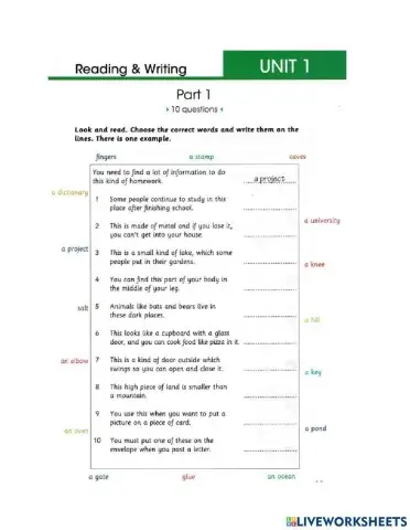 Flyers Skill Builder book 2 R&W part 1-5 Unit 1