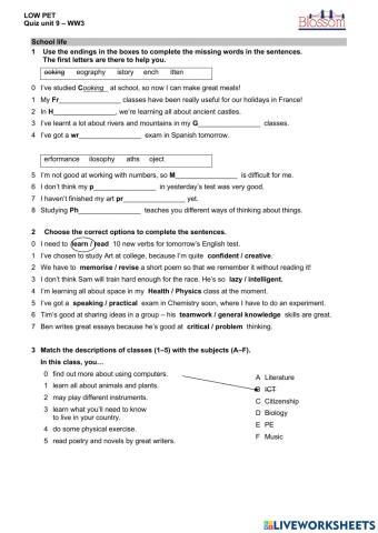 Quiz unit 9 - vocabulary - Wider World 3