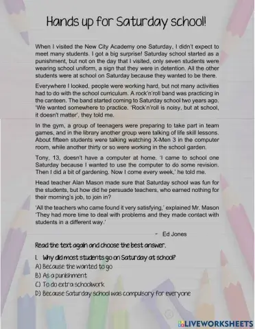 Hands up for Saturday school - Reading B1