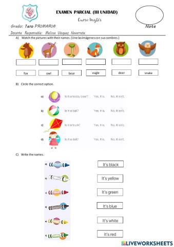 EVALUACIÓN BIMESTRAL PRIMER GRADO