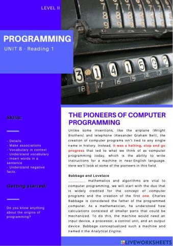 CYCLE 2 - UNIT 8 - READING 1: The pioneers of computer programming