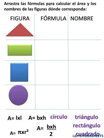 fórmulas básicas de área de figuras