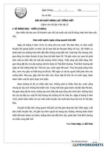 Đề rà soát chất lượng Tiếng Việt 45