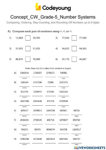 Concept-CW-Comparing, Ordering, Skip Counting, and Rounding Off Numbers up to 9 digits