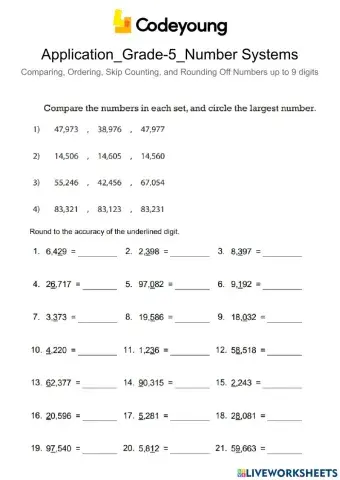 Application-Comparing, Ordering, Skip Counting, and Rounding Off Numbers up to 9 digits