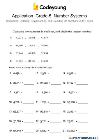 Application-Comparing, Ordering, Skip Counting, and Rounding Off Numbers up to 9 digits