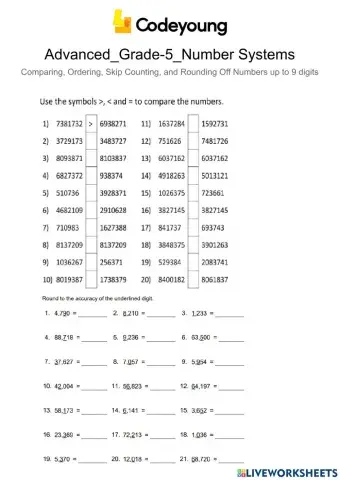 Advanced-Comparing, Ordering, Skip Counting, and Rounding Off Numbers up to 9 digits
