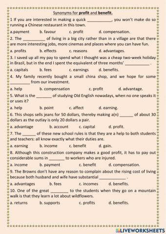 Synonyms Profit vs Benefit