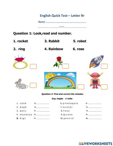 LEtter R - Quick test