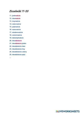 Liczebniki 11-20