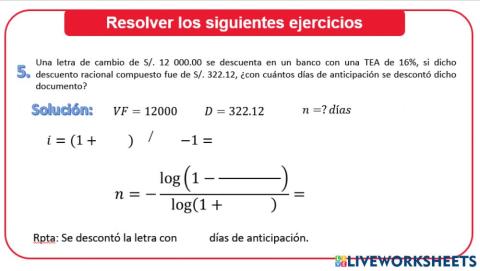 Descuento racional compuesto n 1