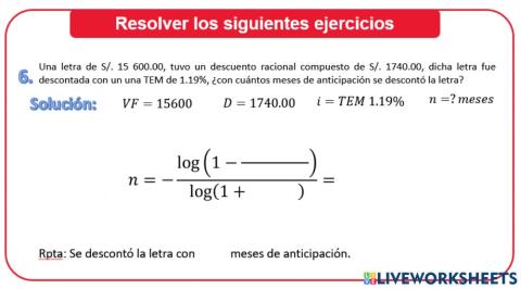 Descuento racional compuesto n 2