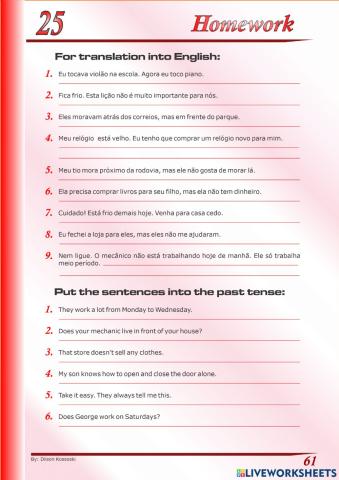 BOOK 1 - Lesson 25 HOMEWORK