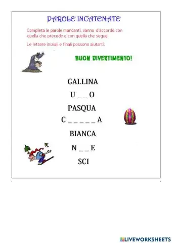 Catena di parole. Inserisci le parole mancanti