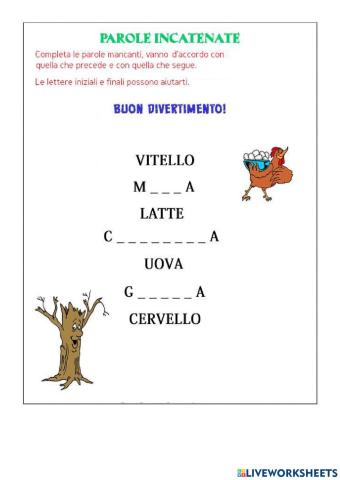 Catena di parole. Inserisci le parole mancanti 3