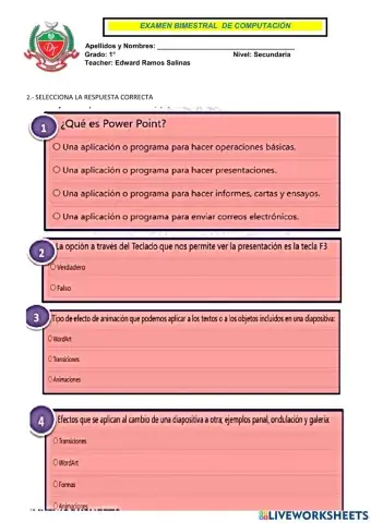 Examen 1° secundaria