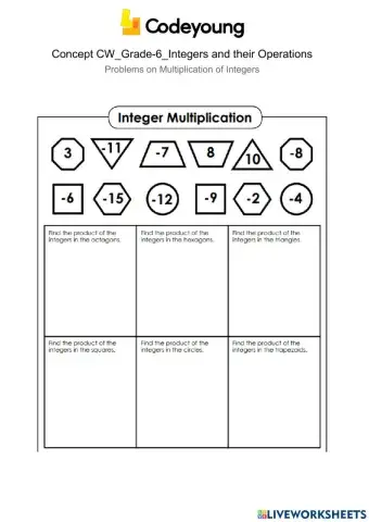 Problems on Multiplication of Integers Concept CW