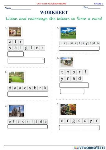 English 6 - Unit 4 - My neighbourhood - Vocabulary - Writing