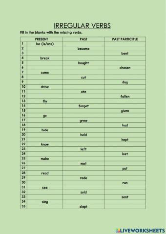 Irregular verbs