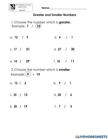 Greater and Smaller Numbers
