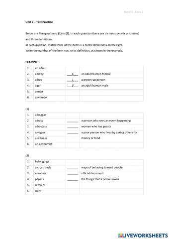 Band 3 (Core 2) - Unit 7 - Test