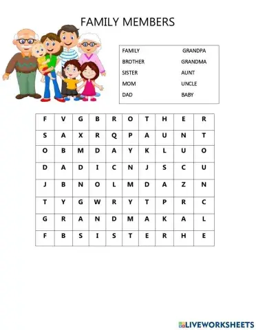 Family members wordsearch