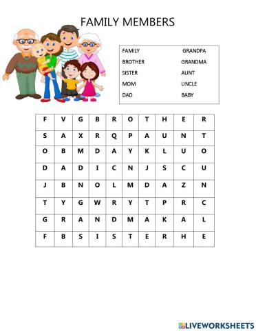 Family members wordsearch