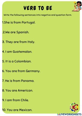 Verb to be Negative Form Question Form