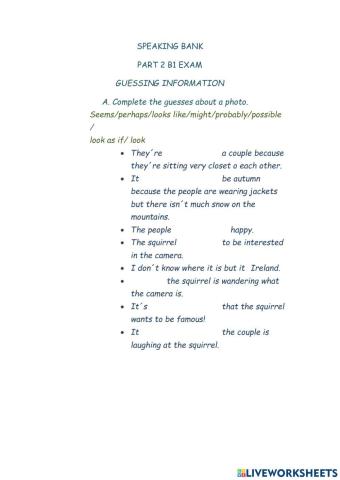 Speaking bank parts 2-3 B1