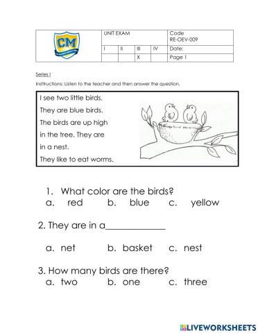 Reading iii unit exam