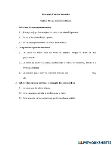 Evaluación Ciencias Naturales
