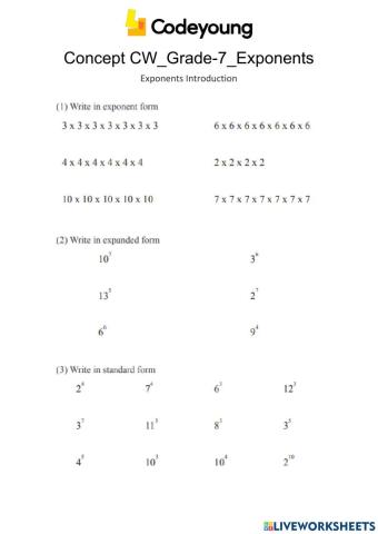 Exponents Introduction Concept CW