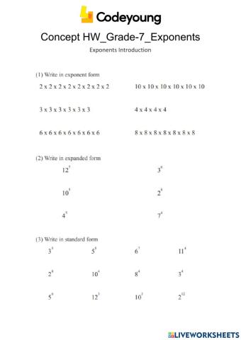 Exponents Introduction Concept HW