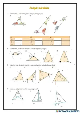 Szögek számítása
