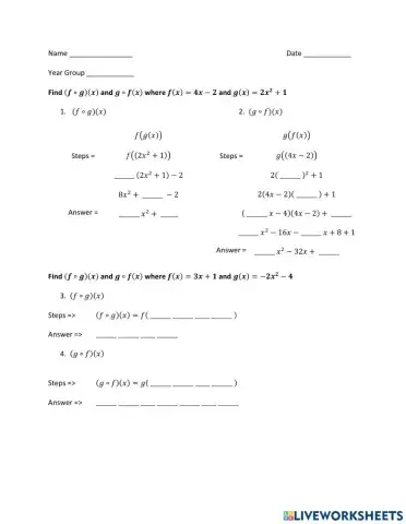 Composite Functions - Substitute Functions