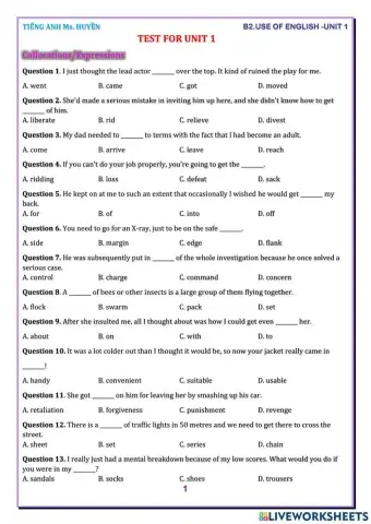 B2. use of english. test unit 1