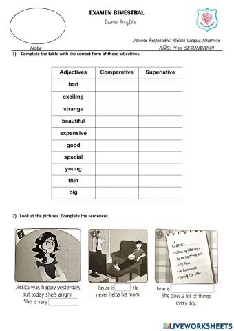 EVALUACIÓN BIMESTRAL CUARTO SECUNDARIA