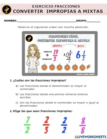 Fracciones impropias a mixtas
